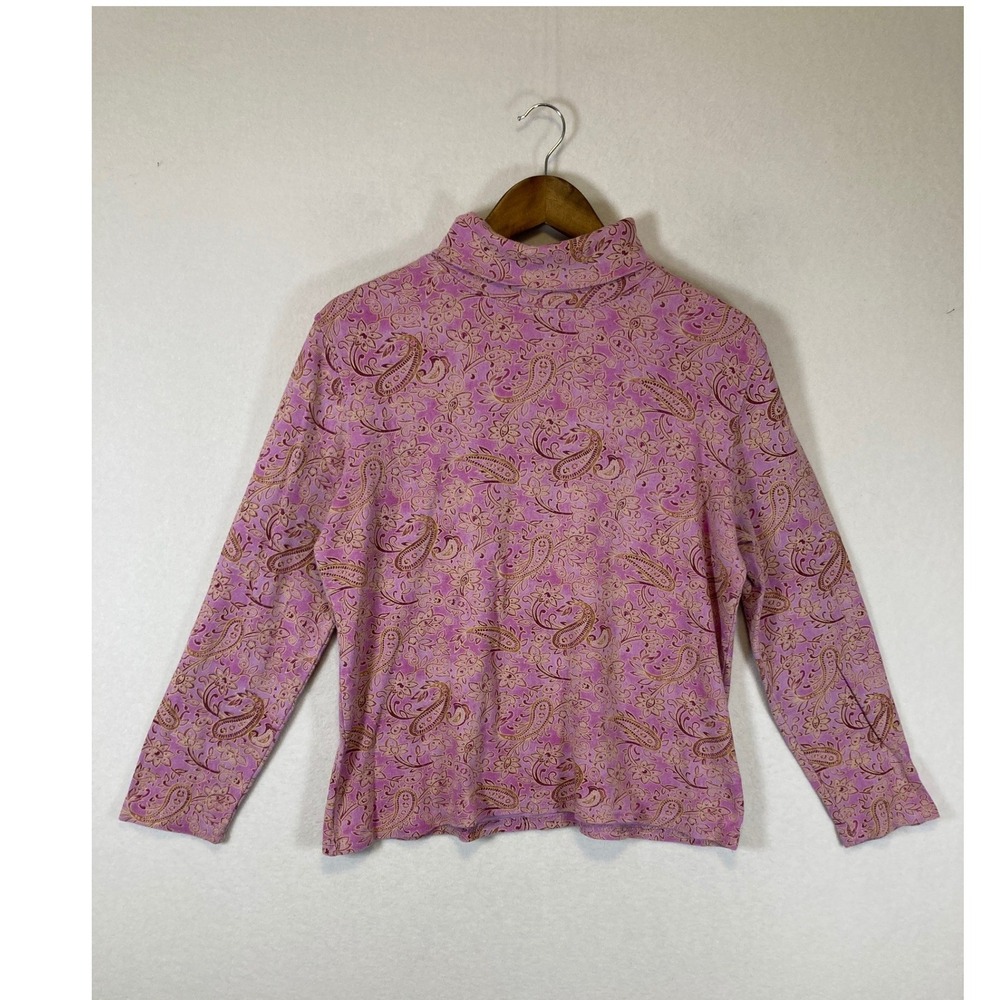 Boho‎ Paisley Layering Basic Editions Women Lg Pink Floral Cotton Turtleneck Top